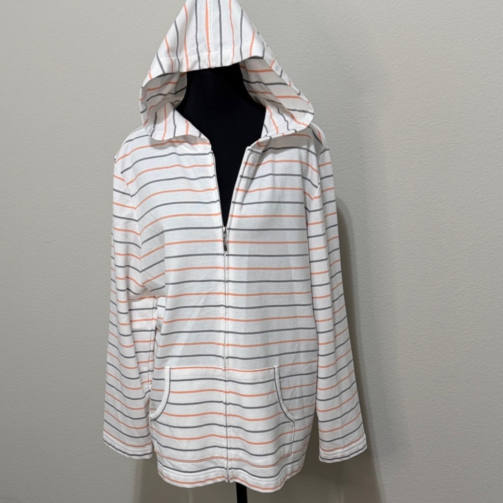 NWT Karen Scott light weight Striped Hooded Zip-Up Jacket